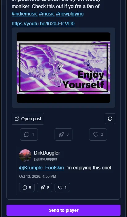 A Mastodon music post and conversation in DiscoFed