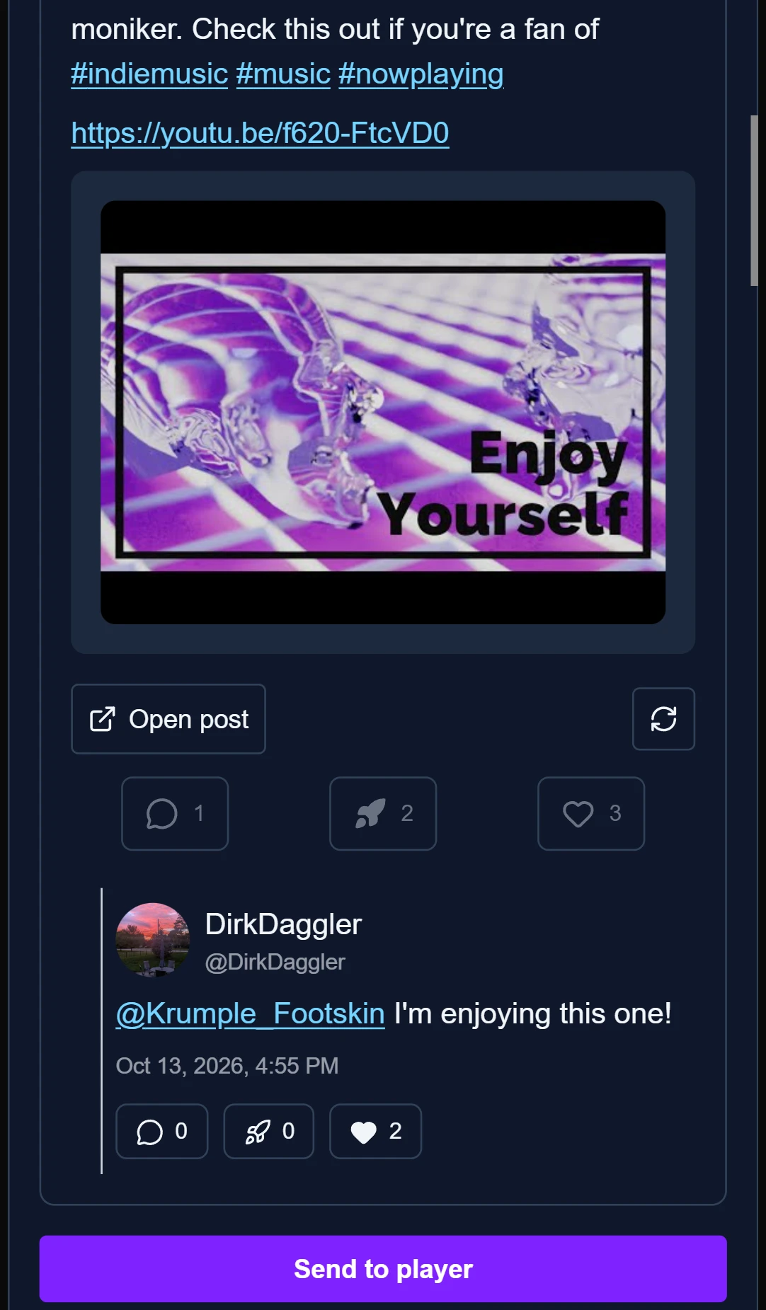 A Mastodon music post and conversation in Disco Fed