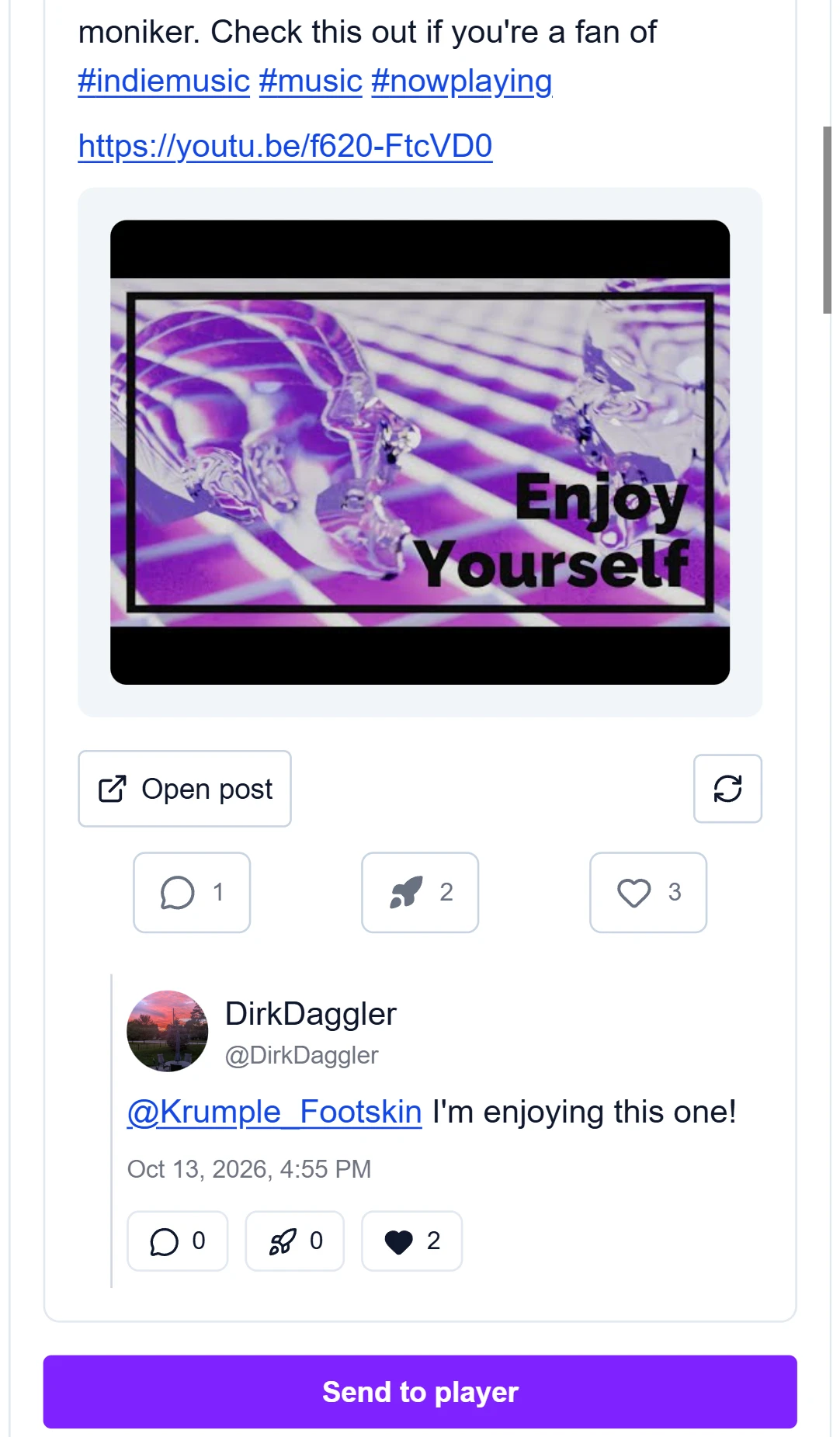 A Mastodon music post and conversation in Disco Fed